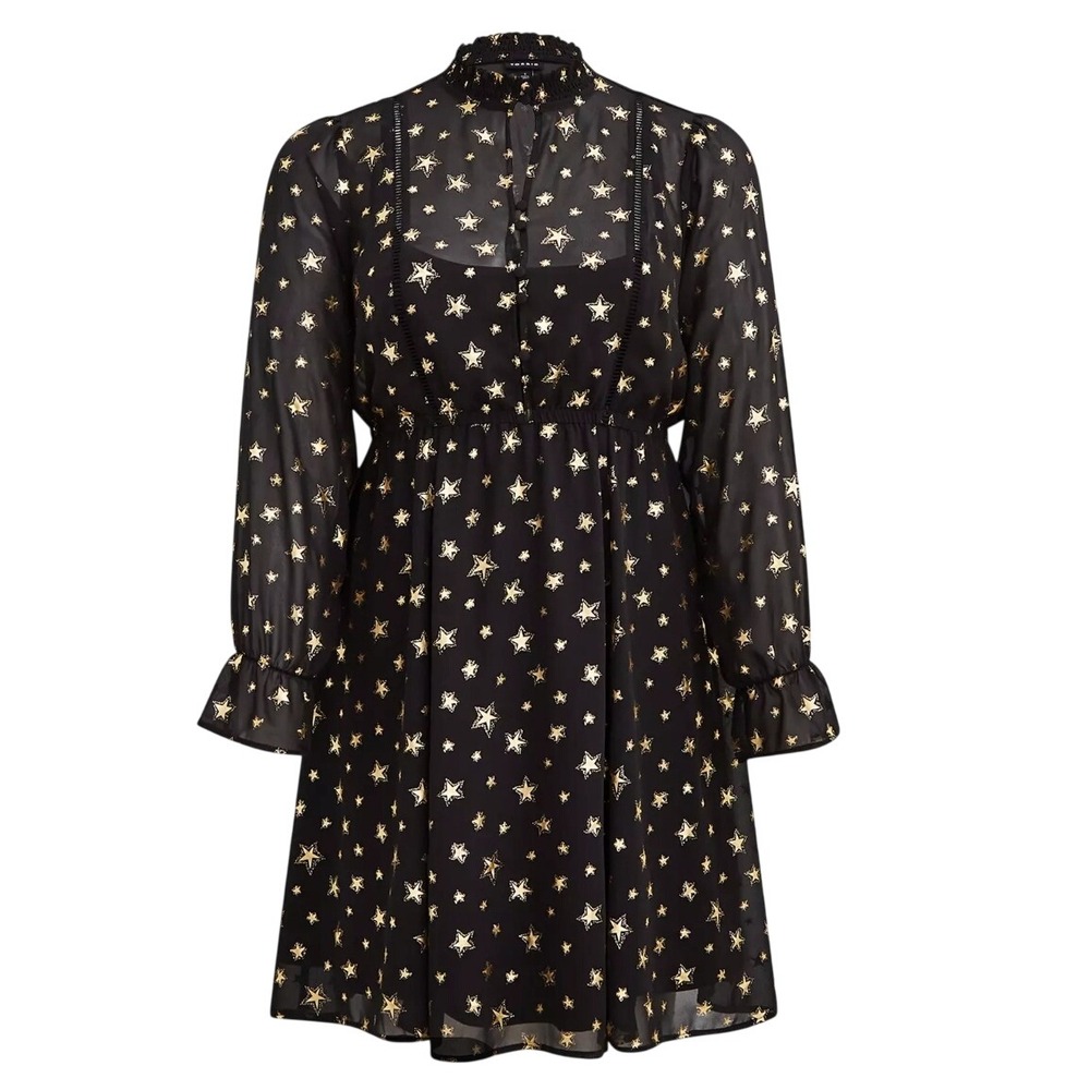 Torrid Celestial Star Mini Dress 3 Black Gold Foil Sheer Chiffon Whimsigoth Glam